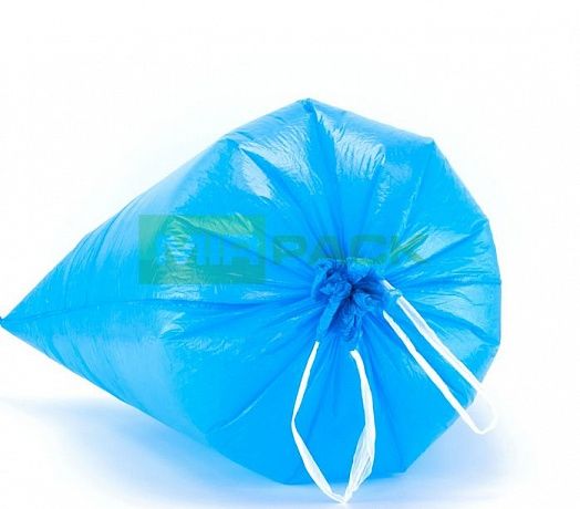 Мешки для мусора с завязками 60 литров, 40 мкм, 10 штук, ПCД, синие, для тяжелого и острого мусора, прямое дно + ленты для затягивания. - Вид 3